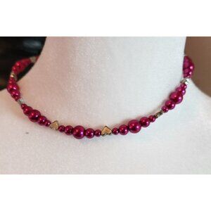 Pink bead and silver tone Heart Beaded Choker Necklace/Bracelet Valentines